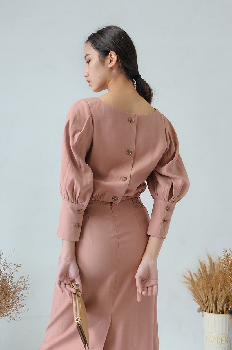 經典復古茶會套裝裙 - 1A36 - 女上衣/長袖上衣 - 其他人造纖維 粉紅色