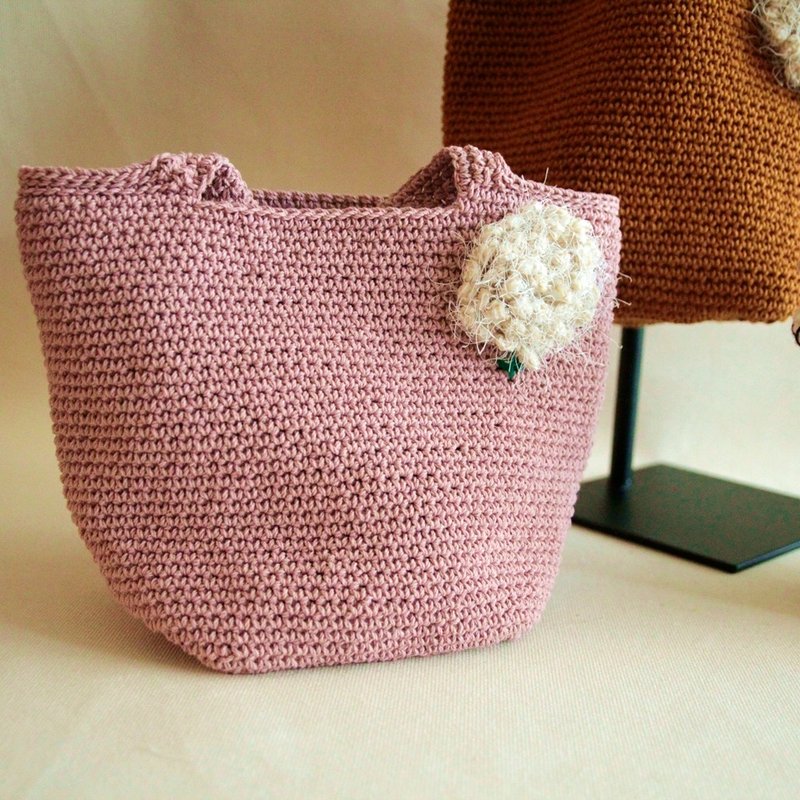 Wool woven clutch bag handmade gift hydrangea/fireworks small hand-held pink Linen handbag - Handbags & Totes - Other Materials Pink