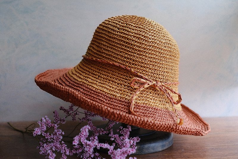 編織遮陽帽-暖橙 - 帽子 - 其他材質 
