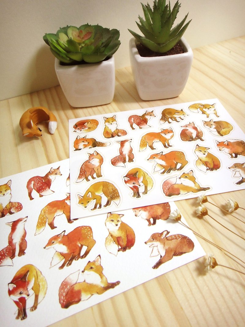 Brown fox stickers + postcard group - Cards & Postcards - Paper Multicolor