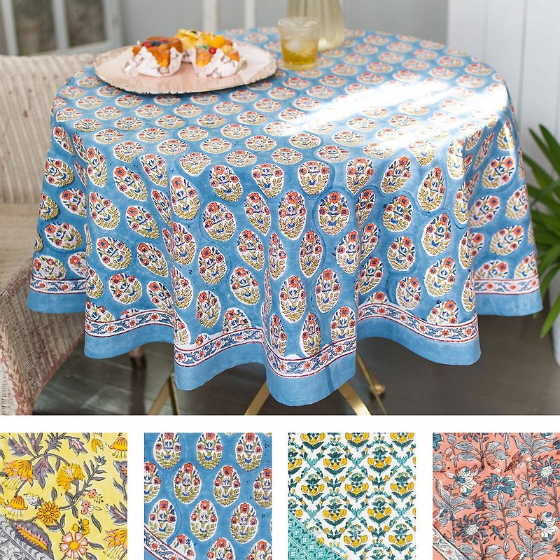 [Pre-order] Amabile cute girly printed tablecloth/picnic mat made in India - ผ้ารองโต๊ะ/ของตกแต่ง - ผ้าฝ้าย/ผ้าลินิน สีน้ำเงิน