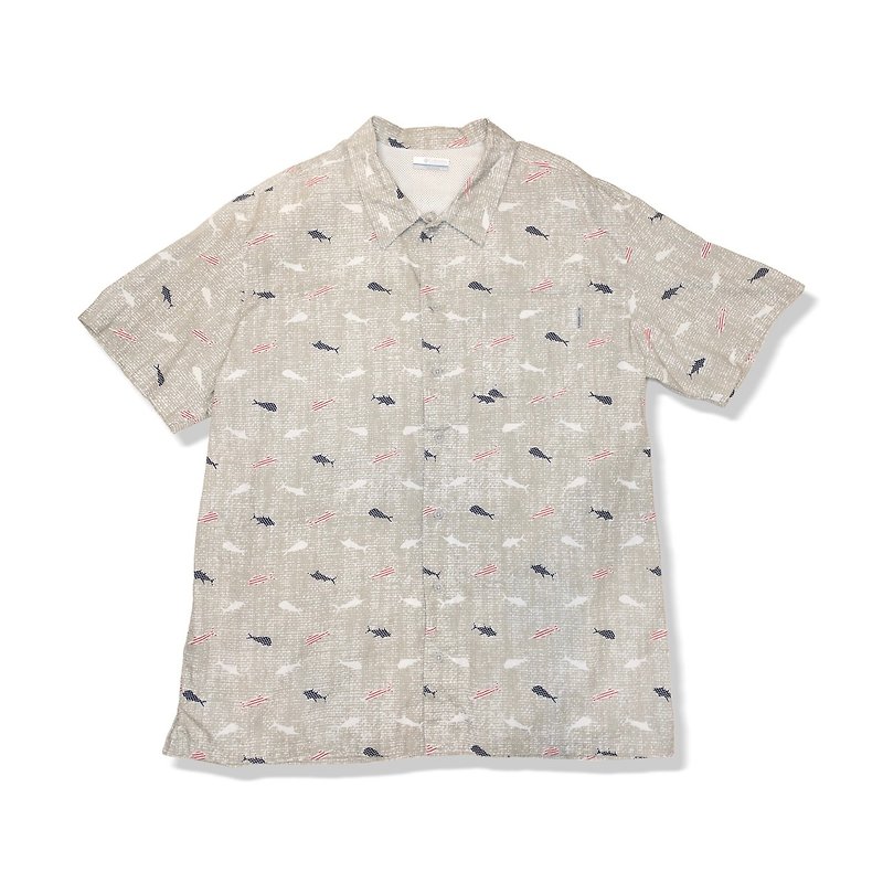 [About vintage selection] Columbia PFG Columbia colorful star fish fishing shirt - Men's Shirts - Cotton & Hemp Khaki