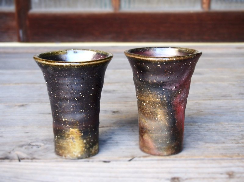 Bizen wheat drinker (middle) via mug set (with paulownia box) bs2-002 - Pottery & Ceramics - Pottery Brown