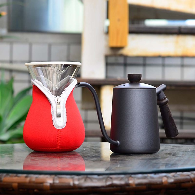 兩用濾杯壺組(紅色)+原木德川手沖壺 600ml - 咖啡壺/咖啡器具 - 玻璃 紅色