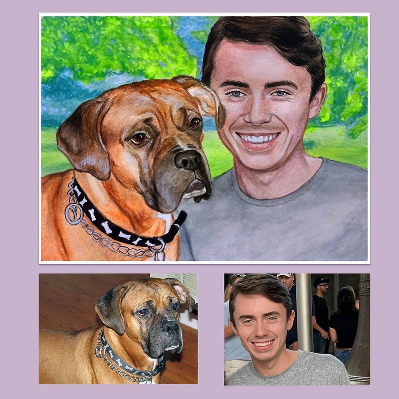 Customized face portrait / pet, dog painting / watercolor painting from photo - ภาพวาดบุคคล - กระดาษ หลากหลายสี