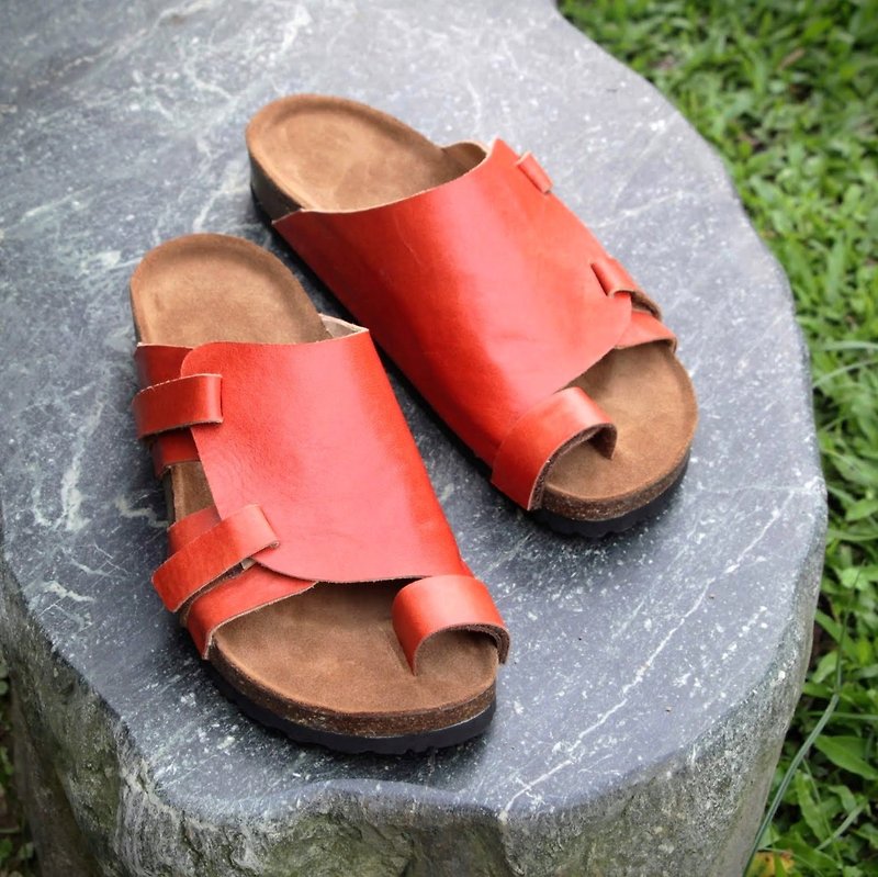 A pair of hallux valgus corrective arch shoes + orthotic device//Mandarin - Sandals - Genuine Leather Orange