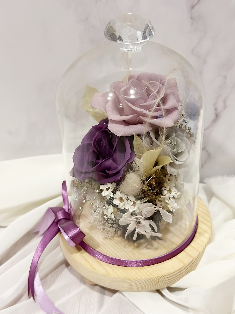 Purple is elegant Athens with golden eternal rose glass bell jar Tanabata Valentine's Day Mother's Day Friendship - Dried Flowers & Bouquets - Plants & Flowers Purple