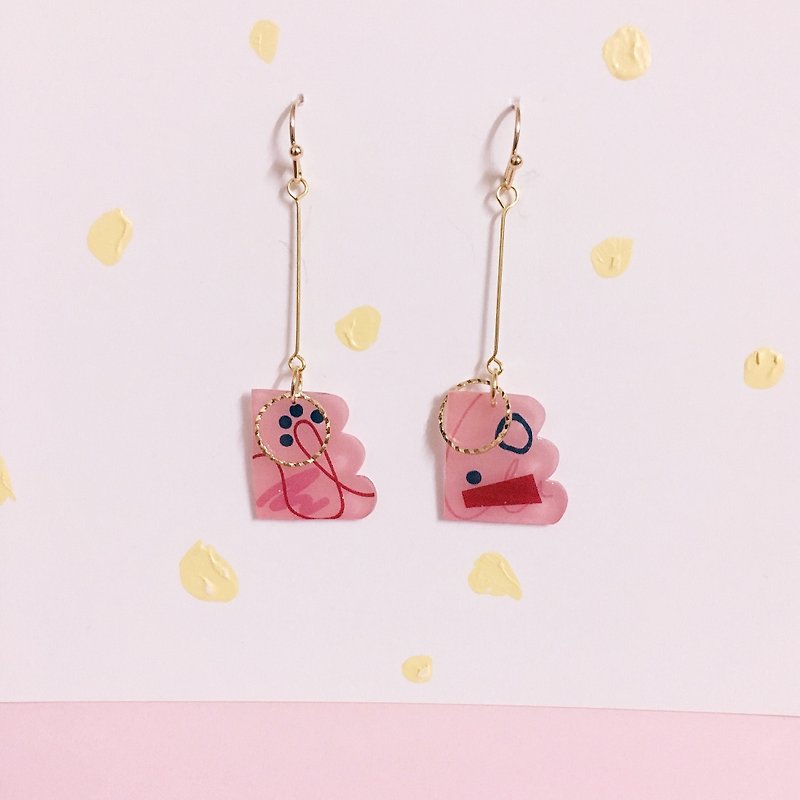 A pair of color block recombination series pink earrings on the artboard - ต่างหู - เรซิน สึชมพู