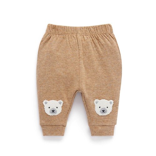 Purebaby有機棉 澳洲Purebaby有機棉嬰兒舒棉長褲 3M~1T 奶茶北極熊護膝