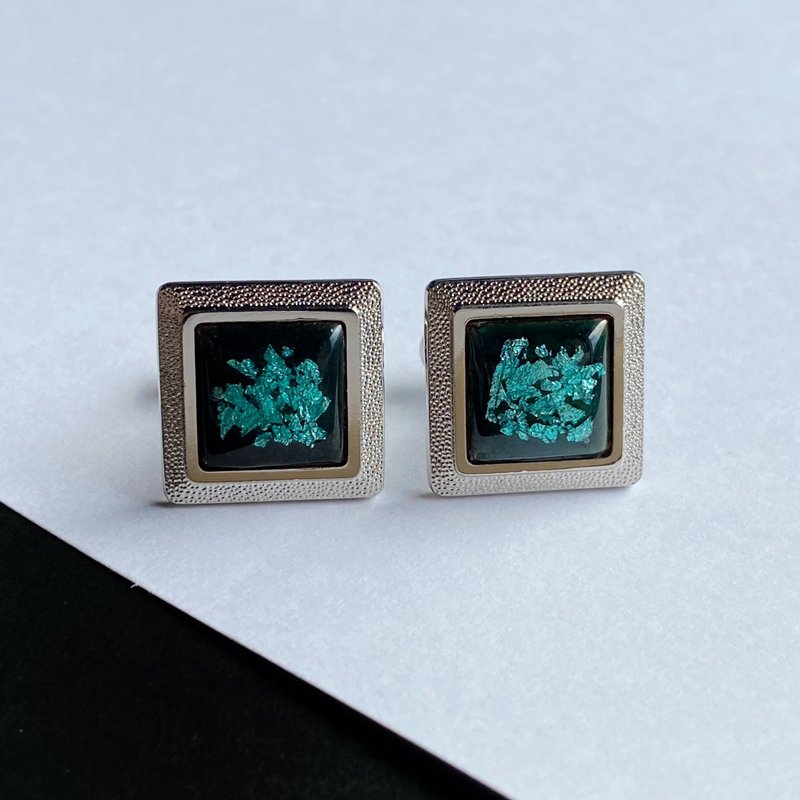 Foil Chirashi [Emerald] Cloisonne Cufflinks Cufflinks Pure silver leaf chirashi cloisonne - กระดุมข้อมือ - วัสดุอื่นๆ สีเขียว