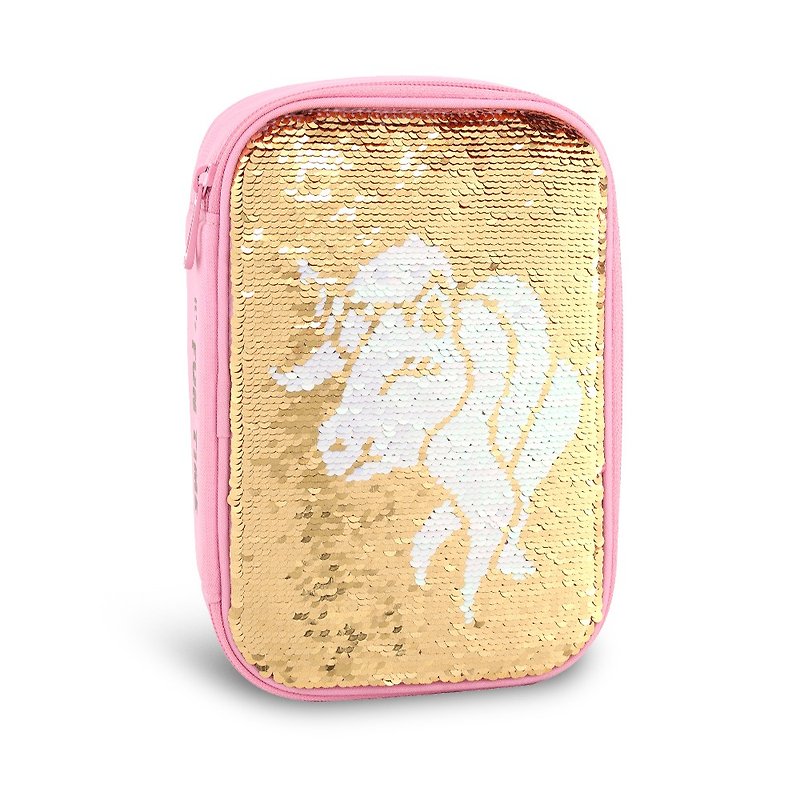 Tiger Family Fun Time Series Flip Color Sequin Storage Bag - Gold Unicorn - กระเป๋าเครื่องสำอาง - วัสดุอื่นๆ สีเหลือง