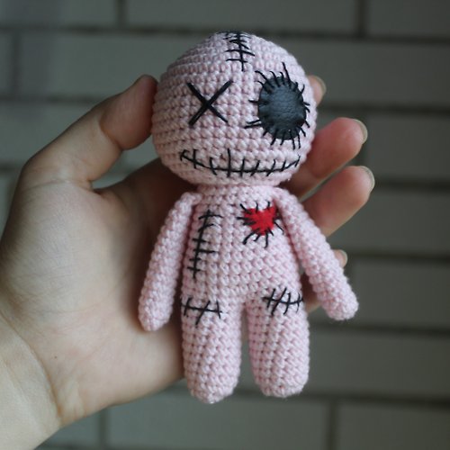 FunnyToys Pink Voodoo doll mascot Keychain keyring Halloween gift Decor Crochet Witchcraft