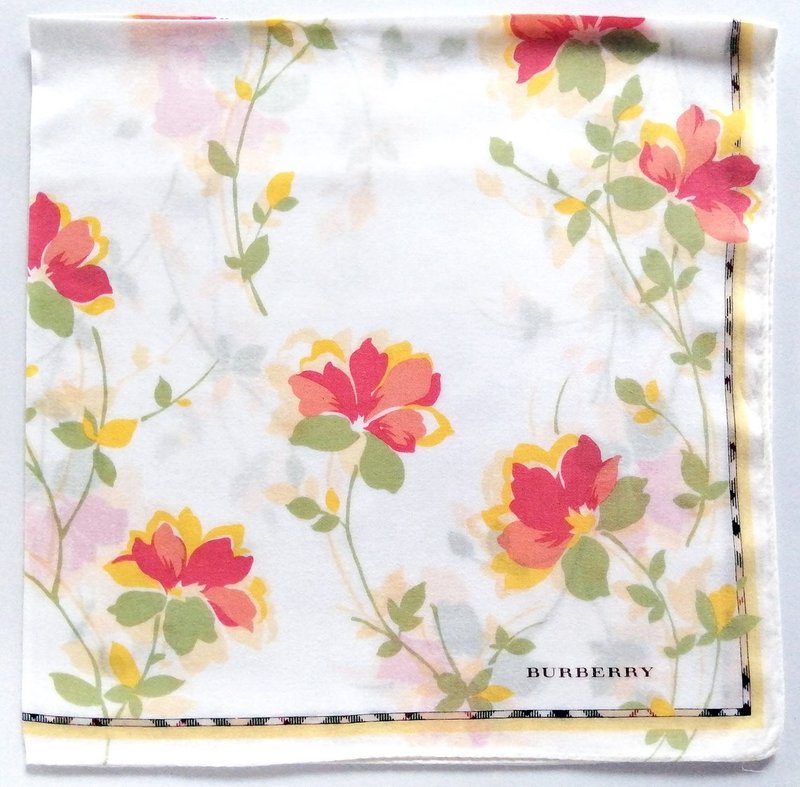 Burberry Vintage Handkerchief Floral 23 x 23 inches - 手帕 - 棉．麻 橘色