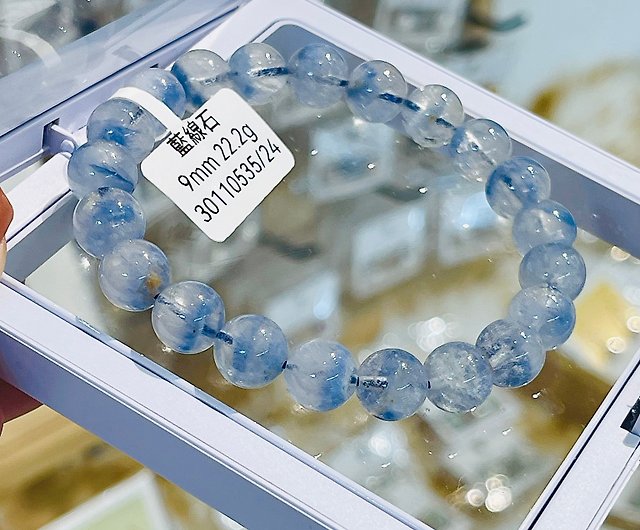天然藍線石碎冰雪感水晶手珠9mm預防甲狀腺亢進加強表達能力- 設計館晶 