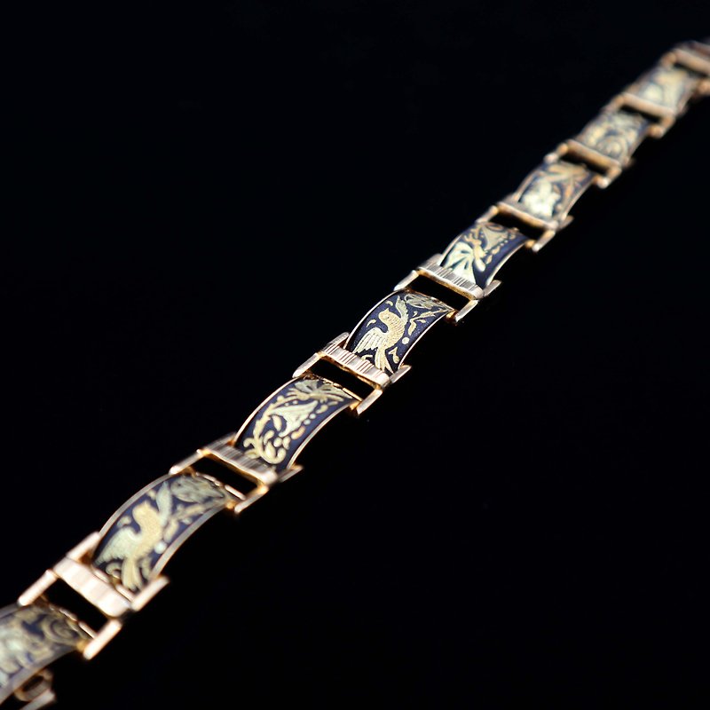 Pumpkin Vintage. Spanish handmade 24K inlaid golden bird bracelet - Bracelets - Other Metals 