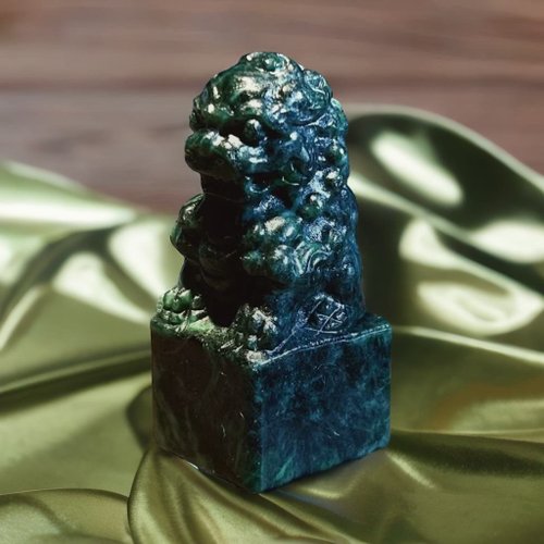 瓔珞翡翠 老花青翡翠獅子印章| 天然緬甸玉A貨翡翠 | 送禮