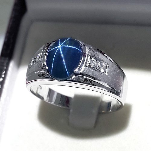 homejewgem 3.30 ct Natural star blue sapphier ring silver sterling size 7.0 free resize