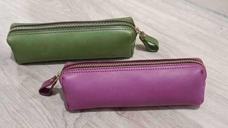 Vegetable tanned leather pencil case - Pencil Cases - Genuine Leather Green