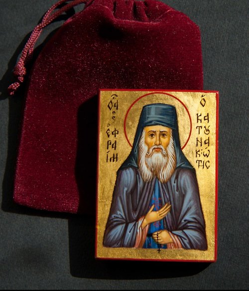 Orthodox small icons hand painted orthodox wood icon Saint Venerable Ephraim of Katounakia
