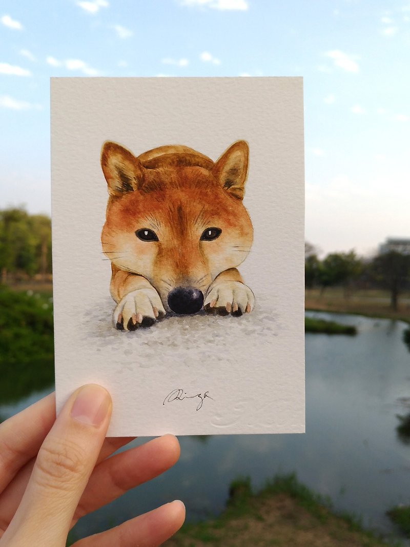 柴犬 水彩肖像畫 動物畫寵物畫 卡片 原畫
