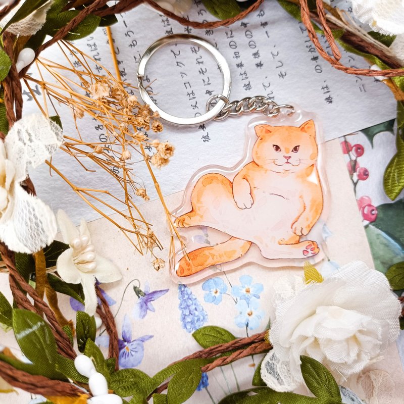 KR439_Cold Orange Cat C/ stationery charm_ keychain - Keychains - Plastic Multicolor