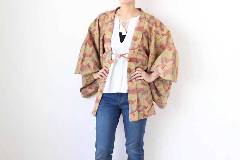 mountain kimono, haori, Japanese kimono, oriental, kimono jacket /3154 - Women's Casual & Functional Jackets - Silk Khaki