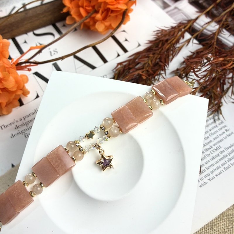 オリジナルデザイン オレンジの光の星の願い 天然石ブレスレット｜オレンジムーンストーン スワロフスキークリスタル｜エナジーブレスレット - ブレスレット - クリスタル オレンジ