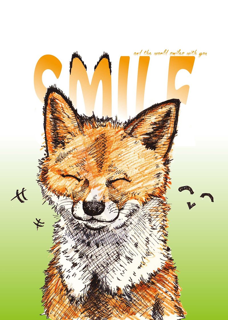 手繪風插畫明信片-微笑狐狸