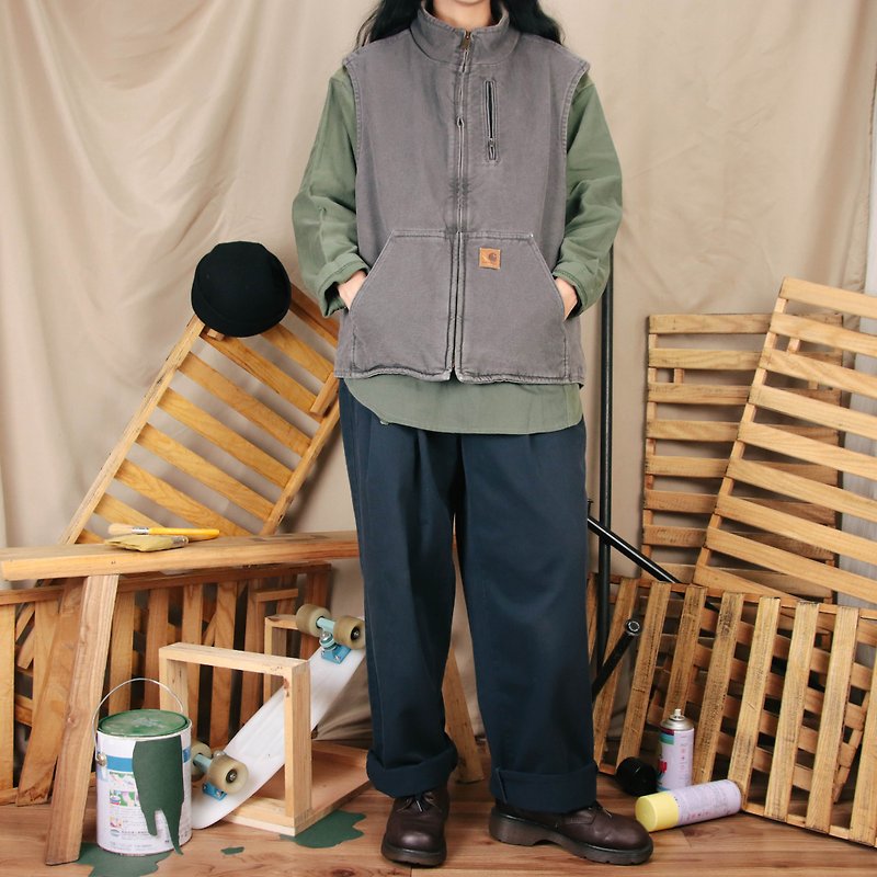 Carhartt work vest 014 gray, tooling sleeveless vest [Tsubasa.Y Vintage House] - เสื้อกั๊กผู้ชาย - ผ้าฝ้าย/ผ้าลินิน สีเทา