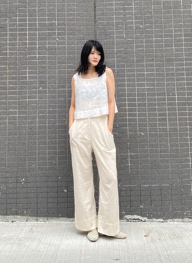 Slit Square Neck Vest - เสื้อกั๊กผู้หญิง - ผ้าฝ้าย/ผ้าลินิน ขาว