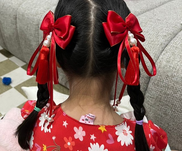 リボン 赤 ヘアクリップ - ヘアアクセサリー