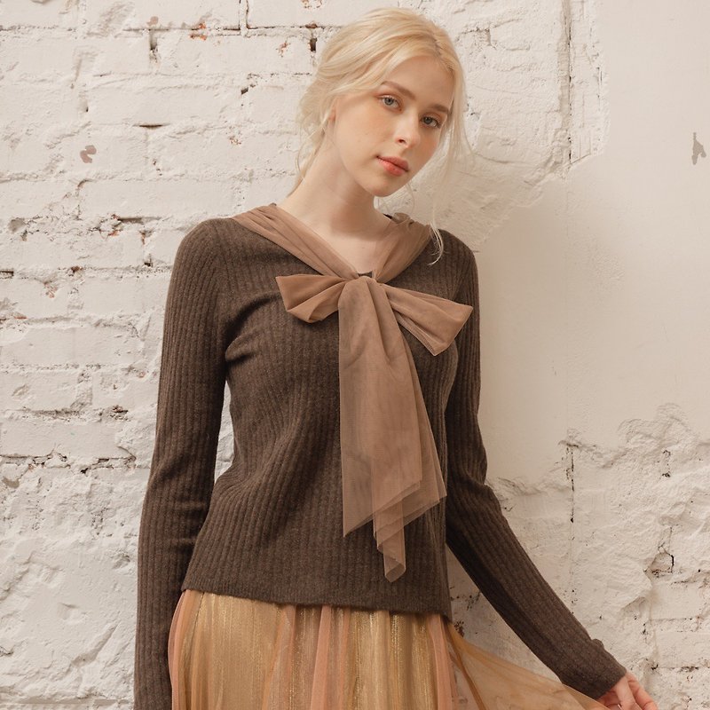 Simple tied yarn thread sweater cafe - Women's Sweaters - Wool Brown