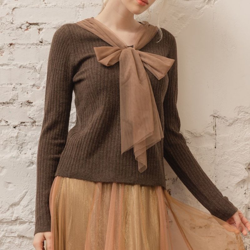 簡約綁紗螺紋毛衣   咖 - 女裝毛衣/針織衫 - 羊毛 咖啡色