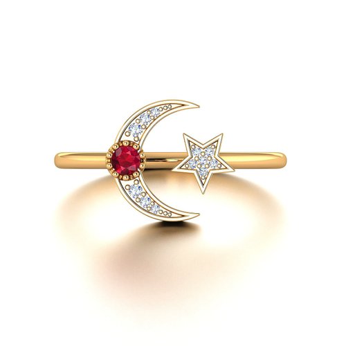 Purplemay Jewellery 【PurpleMay Jewellery】18K金半月星星紅寶石鑽石戒指, R034-1