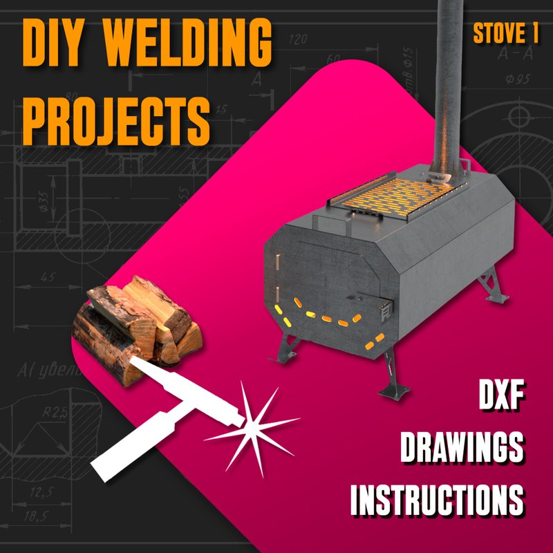 Welding Project Plans Drawings Stove 1 (DXF, PDF) - 圖文模板設計 - 其他材質 