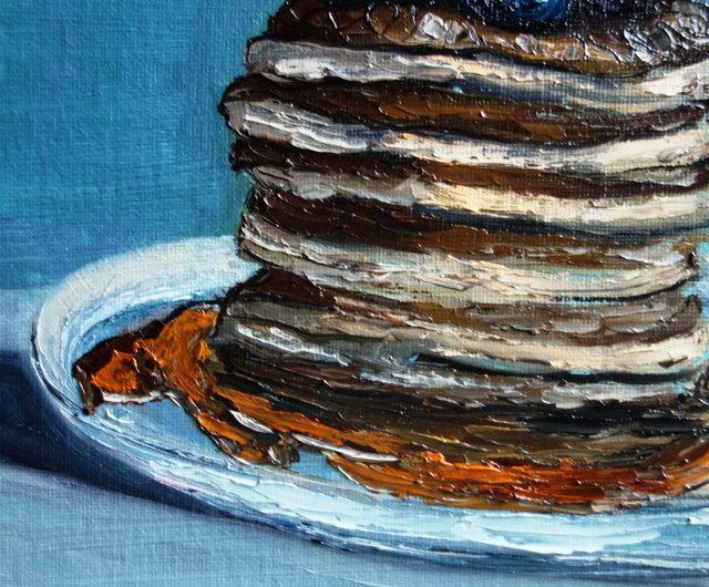 ブルーベリーパンケーキ油絵オリジナルアートフードアートワーク