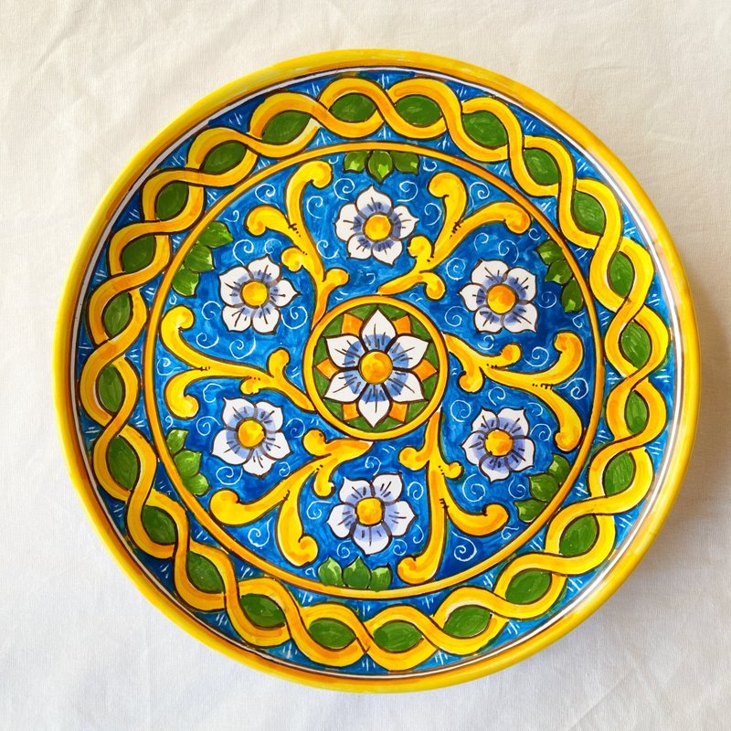 絵皿 26cm  マヨリカ焼き イタリア陶器　シチリア - 盤子/餐盤/盤架 - 陶 藍色