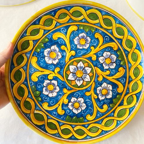 送料込　マヨリカ陶器　猪　アンティーク　骨董　大皿 オーバル皿 26cm OVL050 マヨリカ焼き イタリア陶器 レモン柄