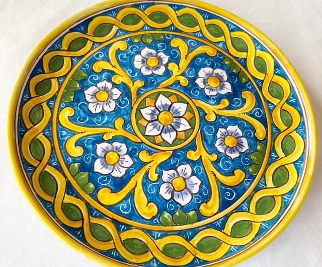 送料込　マヨリカ陶器　猪　アンティーク　骨董　大皿 絵皿 26cm マヨリカ焼き イタリア陶器 シチリア - ショップ