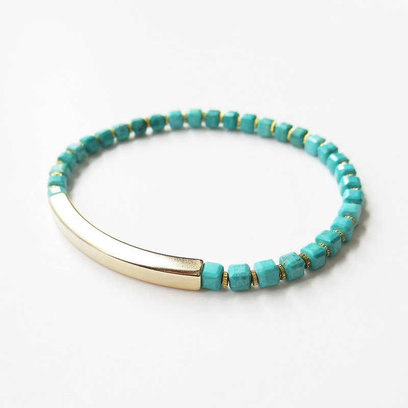 Magnesite turquoise with gold curved pipe bracelet - Bracelets - Stone Green