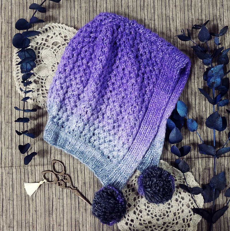 手作-紫羅蘭-遮耳帽-毛線毛帽 - 帽子 - 羊毛 紫色