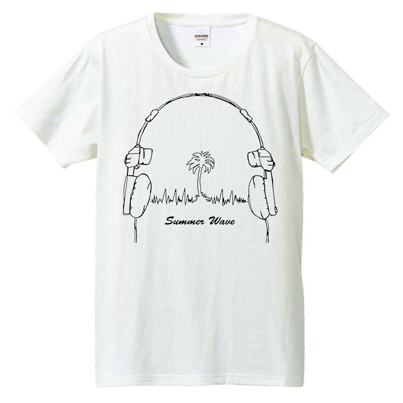 T-shirt / summer wave - เสื้อยืดผู้ชาย - ผ้าฝ้าย/ผ้าลินิน ขาว