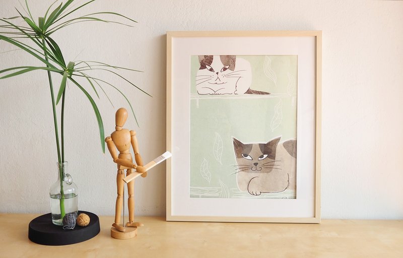 Poster two cat with blue wall - 海報/掛畫/掛布 - 紙 藍色