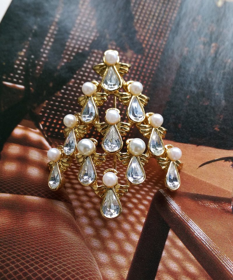 Vintage Jewelry 西洋古董飾品 Nina Ricci AVON 天使 聖誕樹別針 - 徽章/別針 - 其他金屬 金色