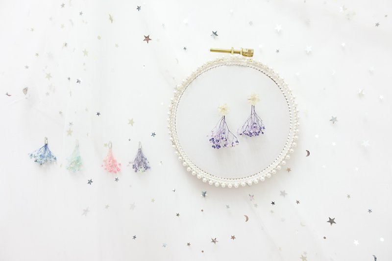 飛雪純銀耳環 紫色 滿天星乾燥花 可換耳夾 - 耳環/耳夾 - 植物．花 紫色