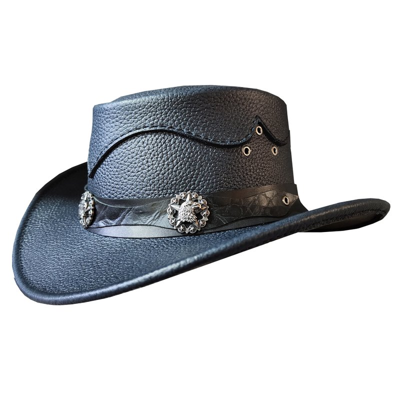 Western Cowboy Leather Hat with Eagle Star Conchos - 帽子 - 真皮 卡其色