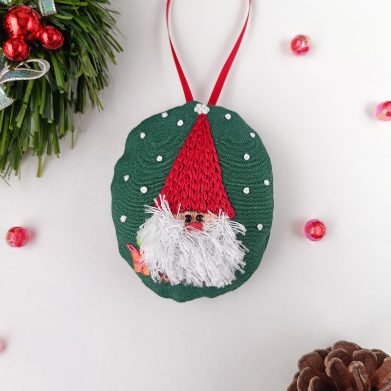 クリスマスミニサンタの刺繍オーナメント - 其他 - 棉．麻 紅色