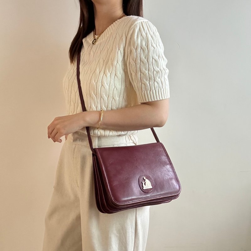 Second-hand beauty French Lanvin Lanvin genuine leather accordion bag mother and daughter logo dual-use crossbody burgundy - Messenger Bags & Sling Bags - Genuine Leather Red