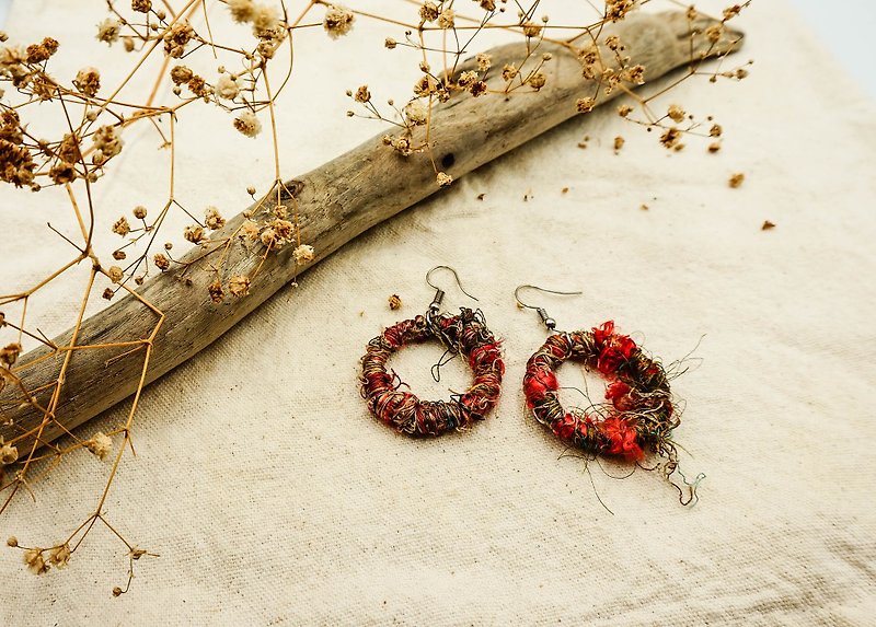 Handmade Sari Silk Earring - Earrings & Clip-ons - Silk Red