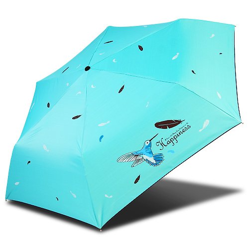 TDN 雙龍蜂鳥超輕細黑膠三折傘鉛筆傘晴雨傘抗UV陽傘汽球傘(蒂芬藍)